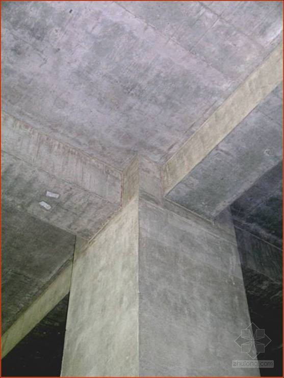 梁柱节点尺寸准确，线角平直，混凝土接缝平整密实，无掉角、掉皮、漏浆、夹渣现象