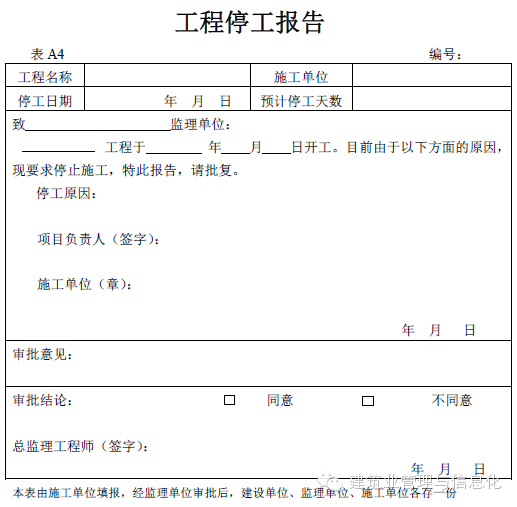 建筑工程表格-工程停工报告