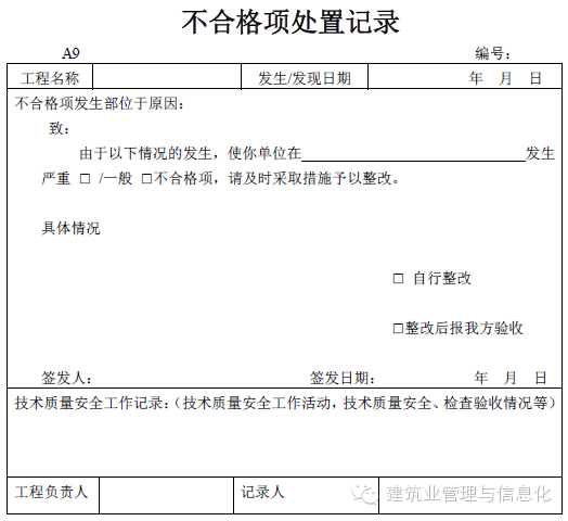 建筑工程表格-不合格项处理