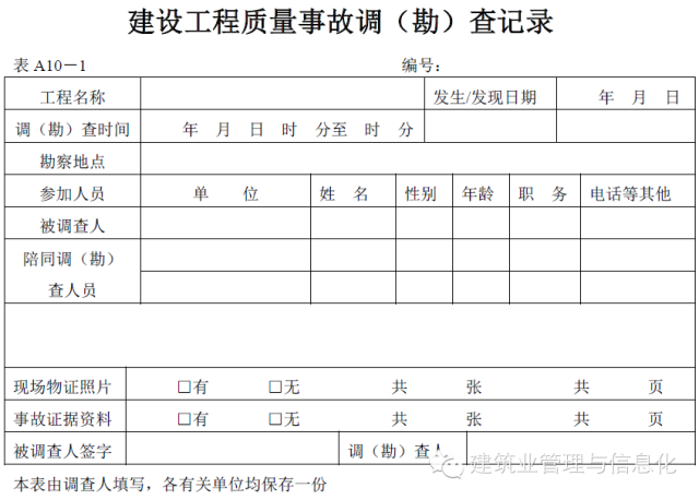 建筑工程表格-建设工程质量事故调（勘）查记录