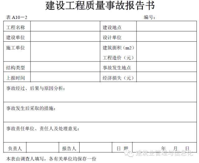 建筑工程表格-建设工程质量事故报告书