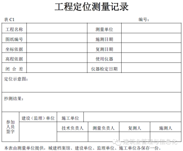 建筑工程表格-工程定位测量记录