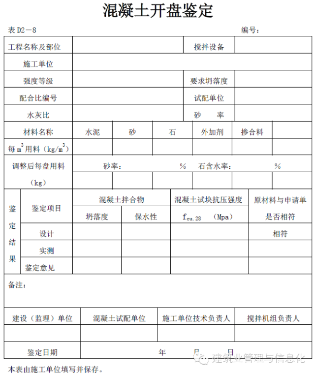 建筑工程表格-混凝土开盘鉴定记录表