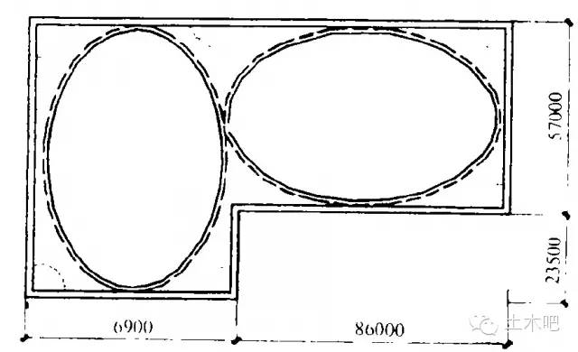  图3 不规则基坑平面环形内支撑布置示意(单位：mm)