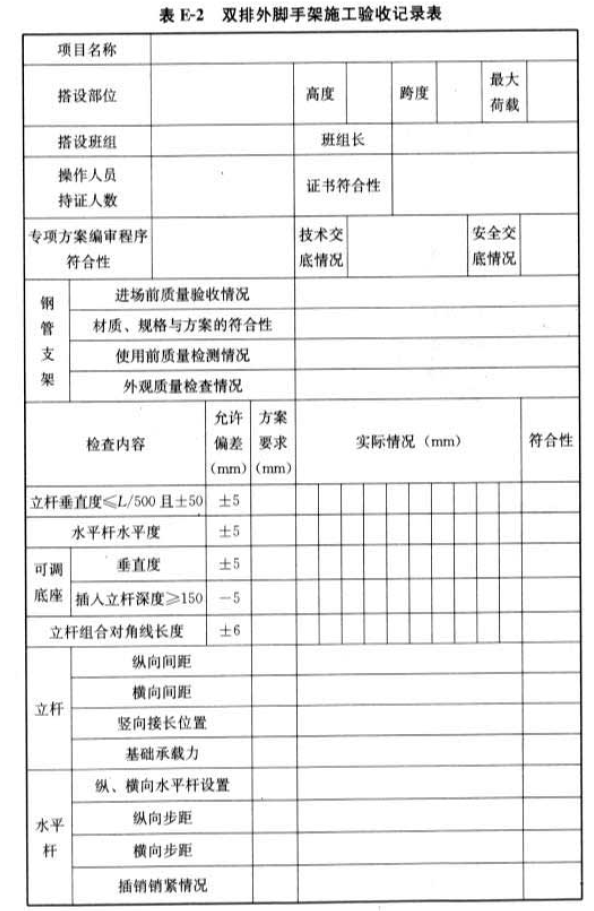 承插型盘扣脚手架验收表