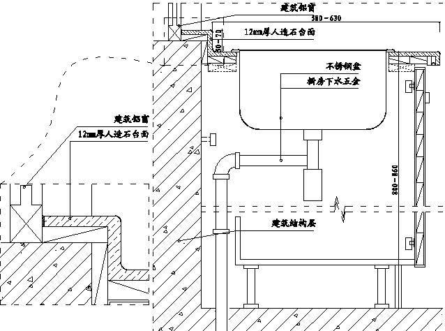 全窗台橱柜台面翻边施工示意图