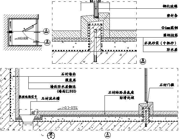 开门淋浴房石材施工示意图