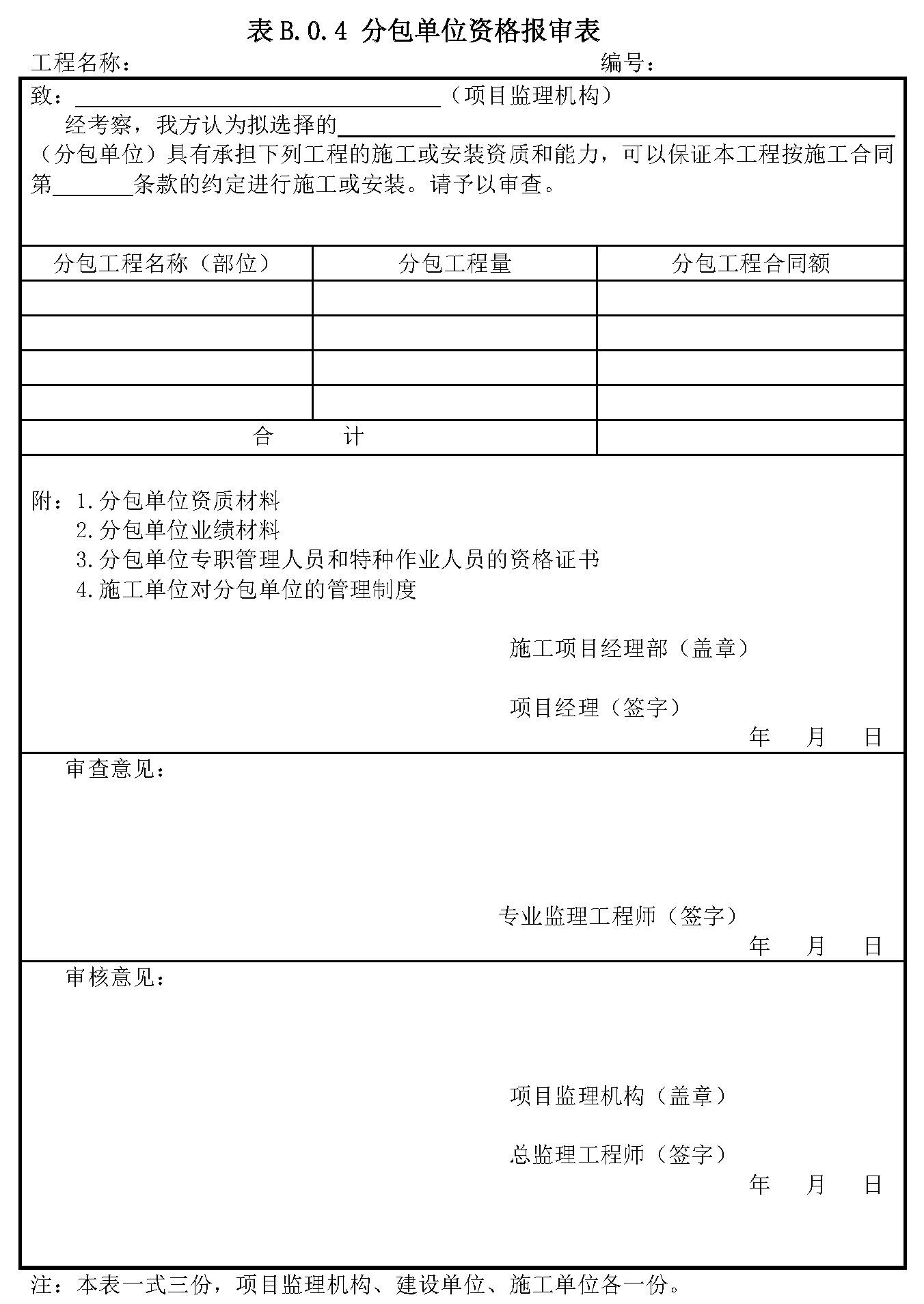 B.0.4 分包单位资质报审表