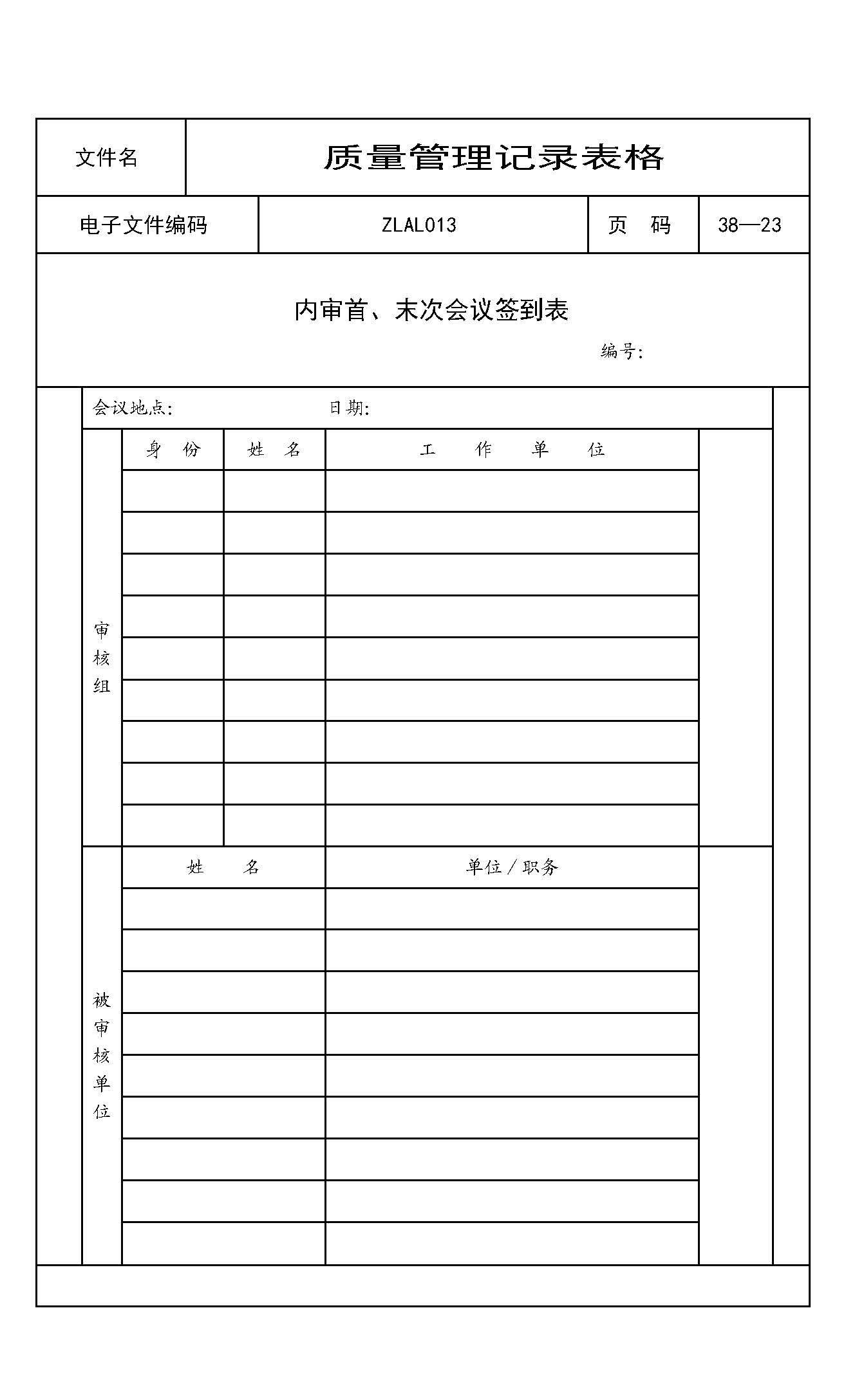 内审首、末次会议签到表