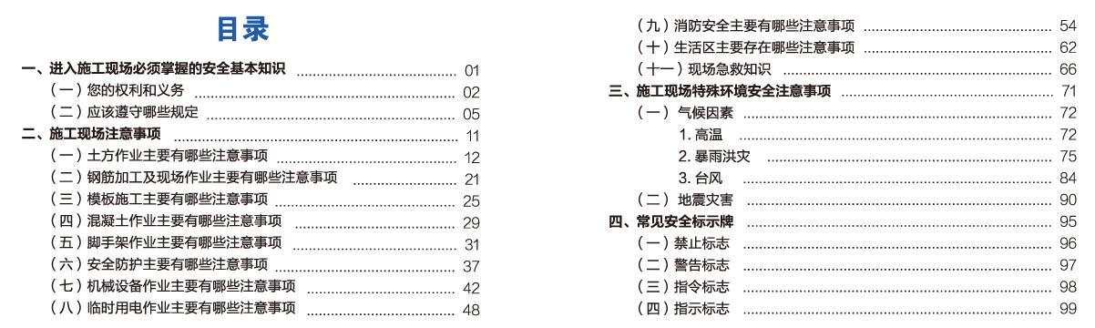 2018年版 广东省建筑工程项目施工人员安全指导手册 目录