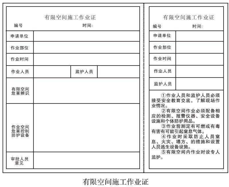 有限空间施工作业证