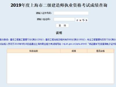 2019年度上海市二级建造师执业资格考试成绩查询