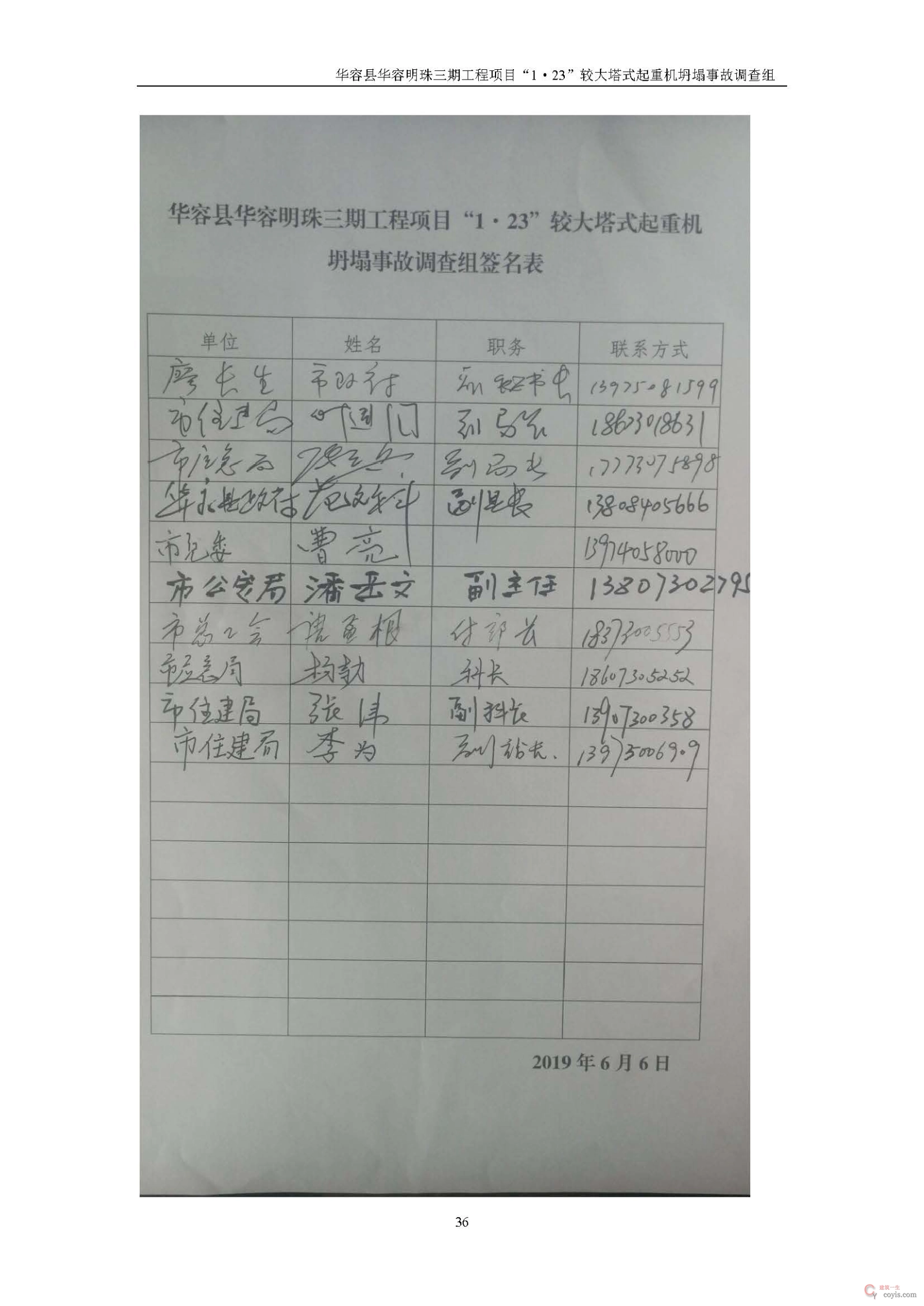 华容县华容明珠三期工程项目“1•23” 较大塔式起重机坍塌事故调查报告