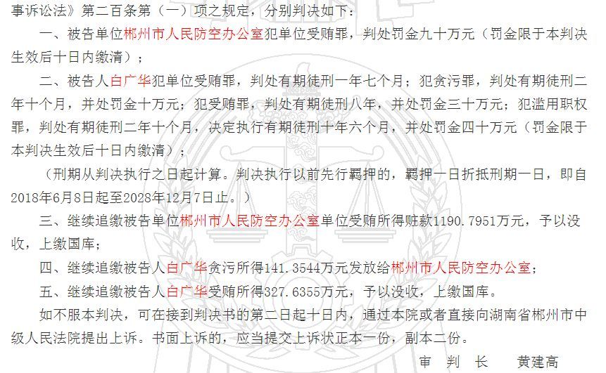 郴州市人防办被判“单位受贿罪”，追缴赃款1190万元！ 