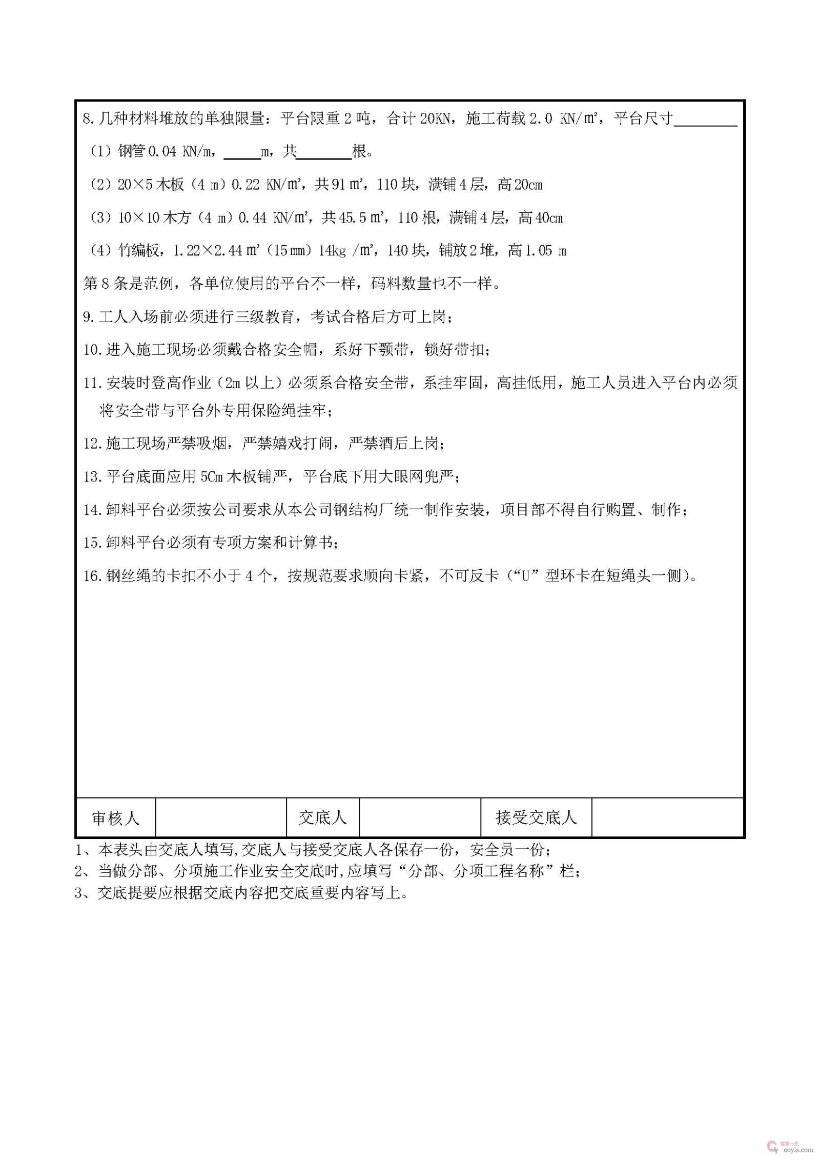 安全交底丨卸料平台搭设作业安全技术交底