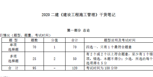 2020年二级建造师《施工管理》干货笔记核心考点