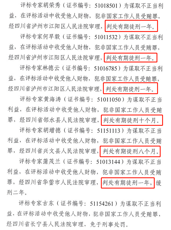 七个标段有5个被操控，5个评标专家的判决结果公布