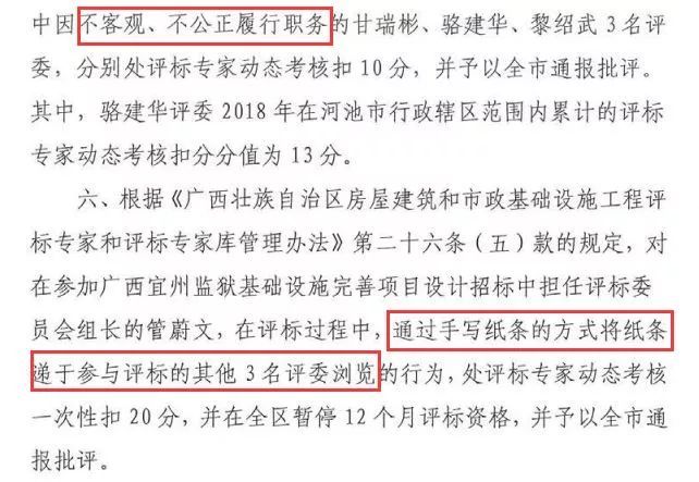 七个标段有5个被操控，5个评标专家的判决结果公布