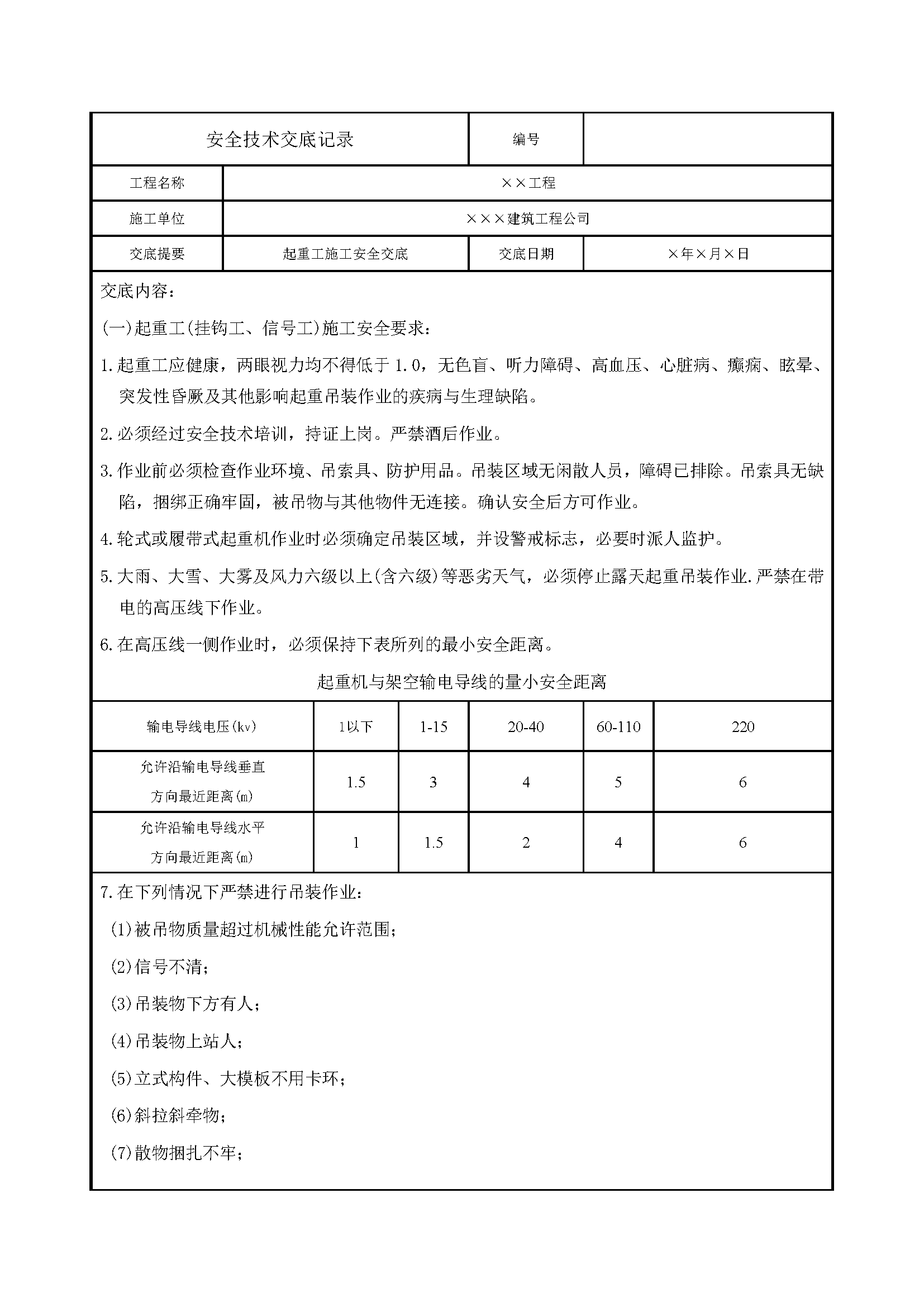 安全交底丨起重工（挂钩工、信号工)施工安全技术交底