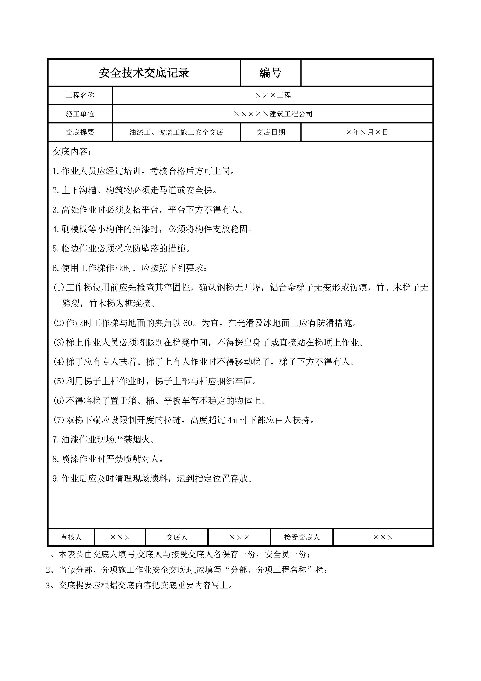 安全交底丨油漆工、玻璃工施工安全技术交底