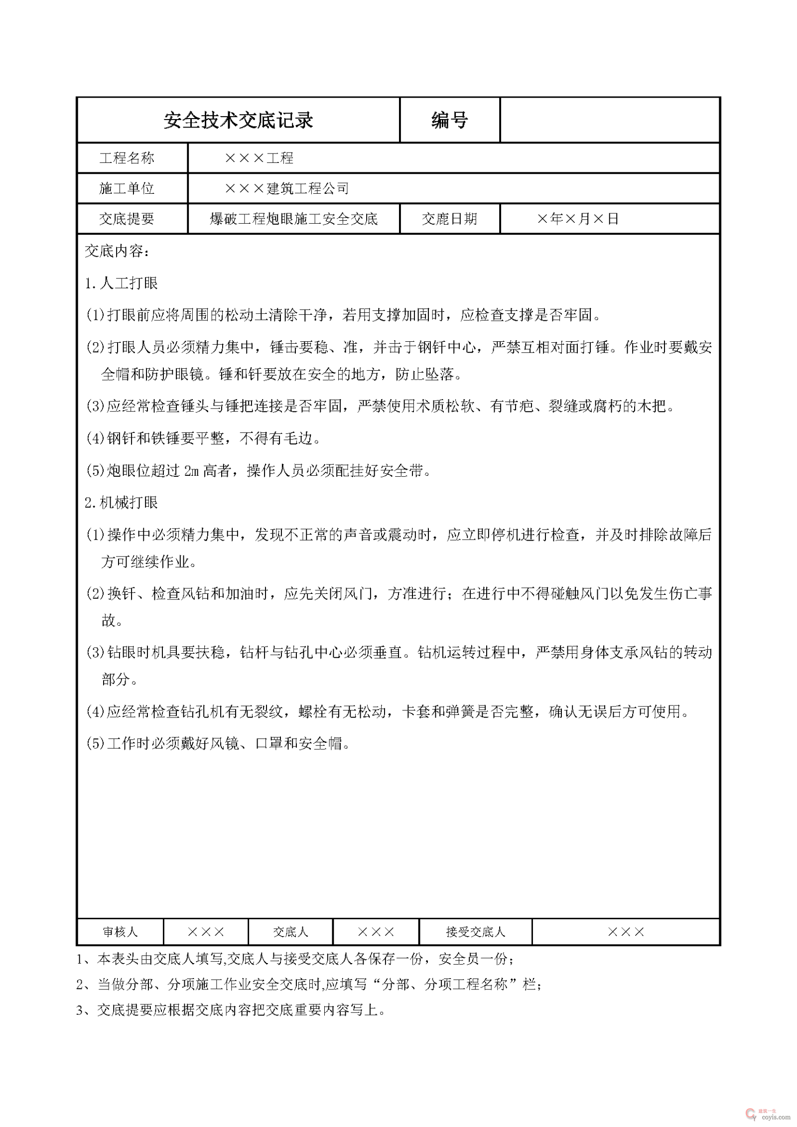 安全交底丨爆破工程炮眼施工安全交底