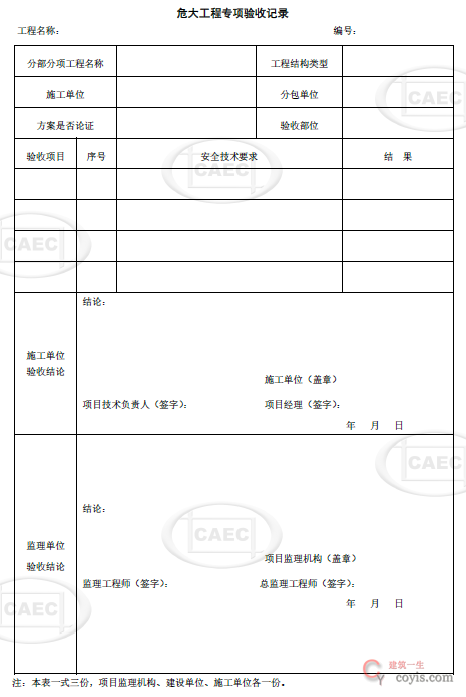 危大工程专项验收记录表