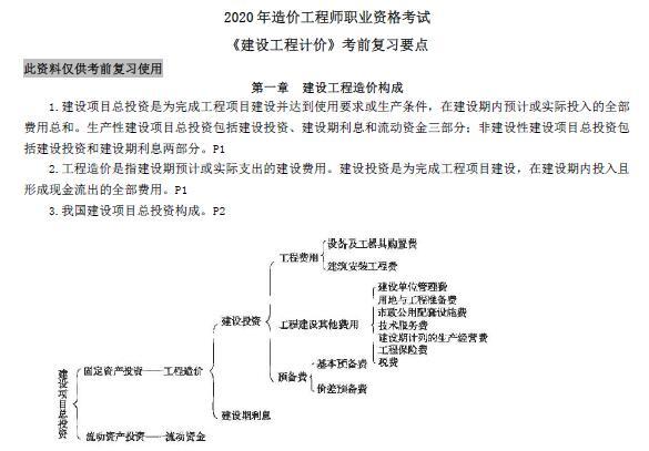 2020年造价工程师职业资格考试《各科》复习要点