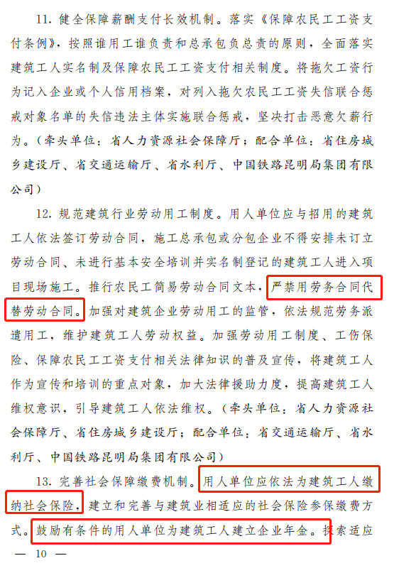 云南省发文严禁用劳务合同代替劳动合同！施工总包一级以上企业在建项目施工现场中级工占比要达25%！