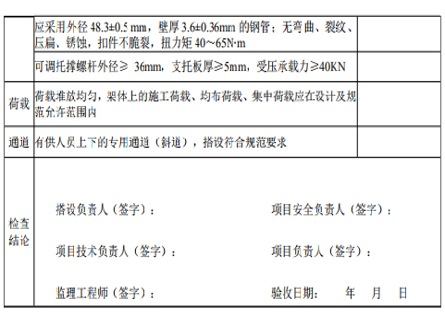 扣件式满堂钢管脚手架搭设验收表