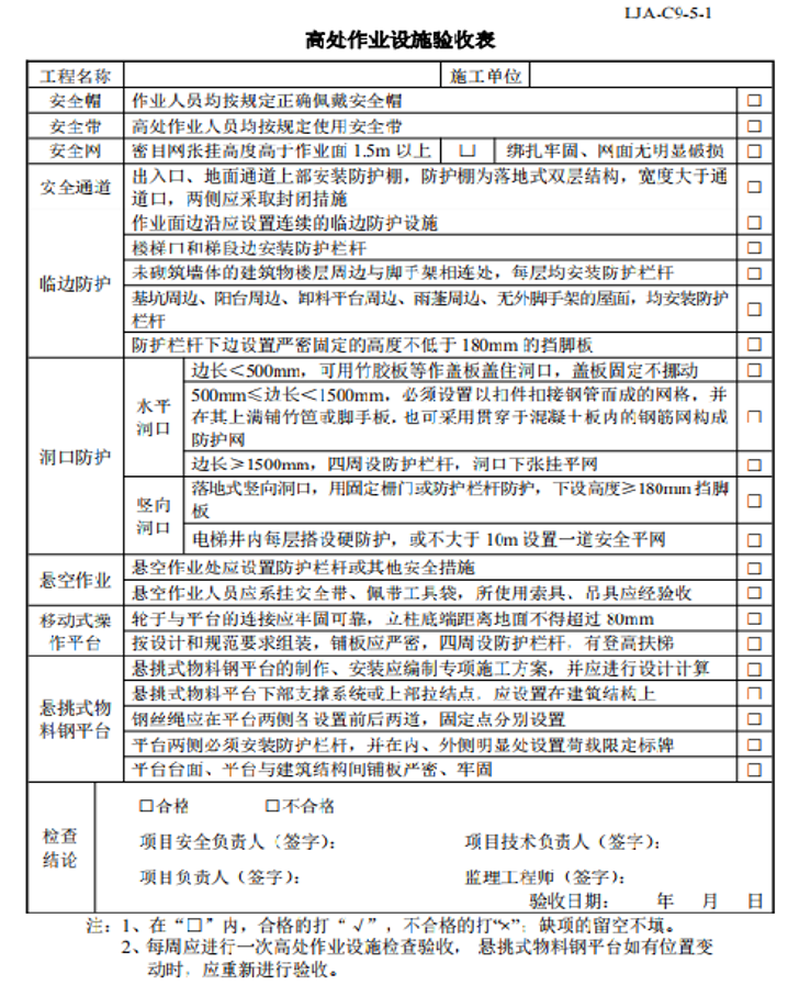 高处作业设施验收