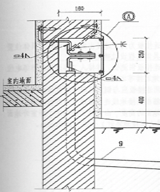 柱筋引下线与室外检测点连接示意图