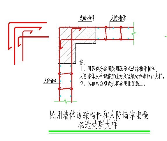 民用院剪力墙与人防墙体重合时的钢筋处理