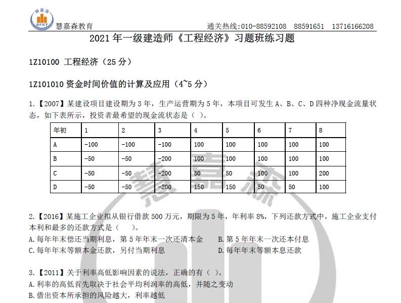 HJS-黄金芳-2021年一建经济-面授习题-讲义