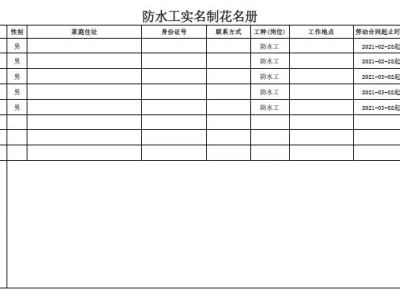 Excel表格丨施工现场人员花名册(样板)