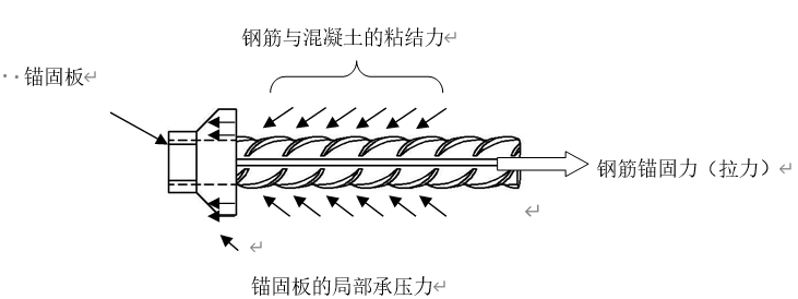 图2.1 带锚固板钢筋的受力机理示意图
