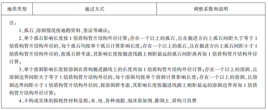 盾构掘进孤石段、溶洞段系数调整表