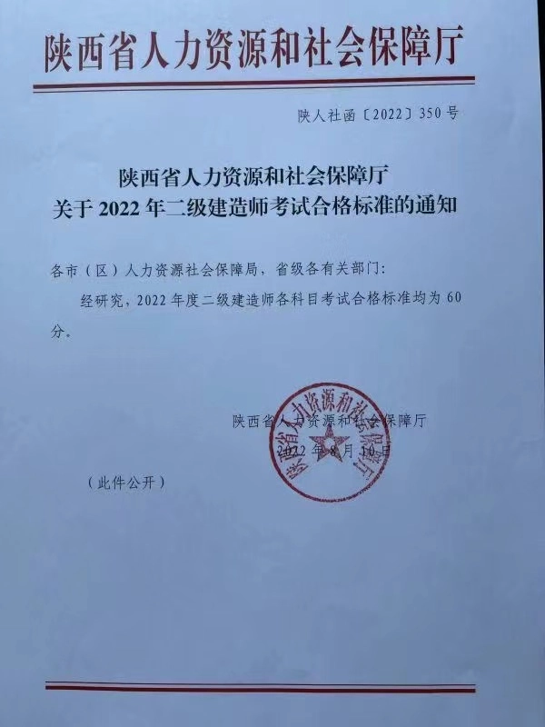 陕西22年二建成绩来啦