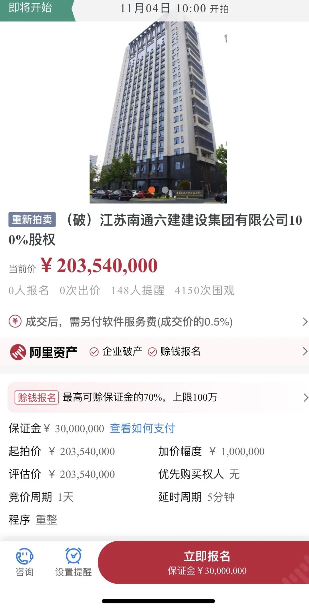 大跌眼镜！南通六建重新拍卖！3000万保证金没收了？