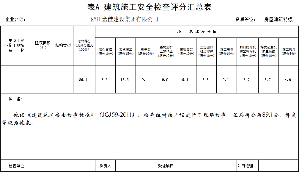 《JGJ59-2011建筑施工安全检查标准》自动评分表