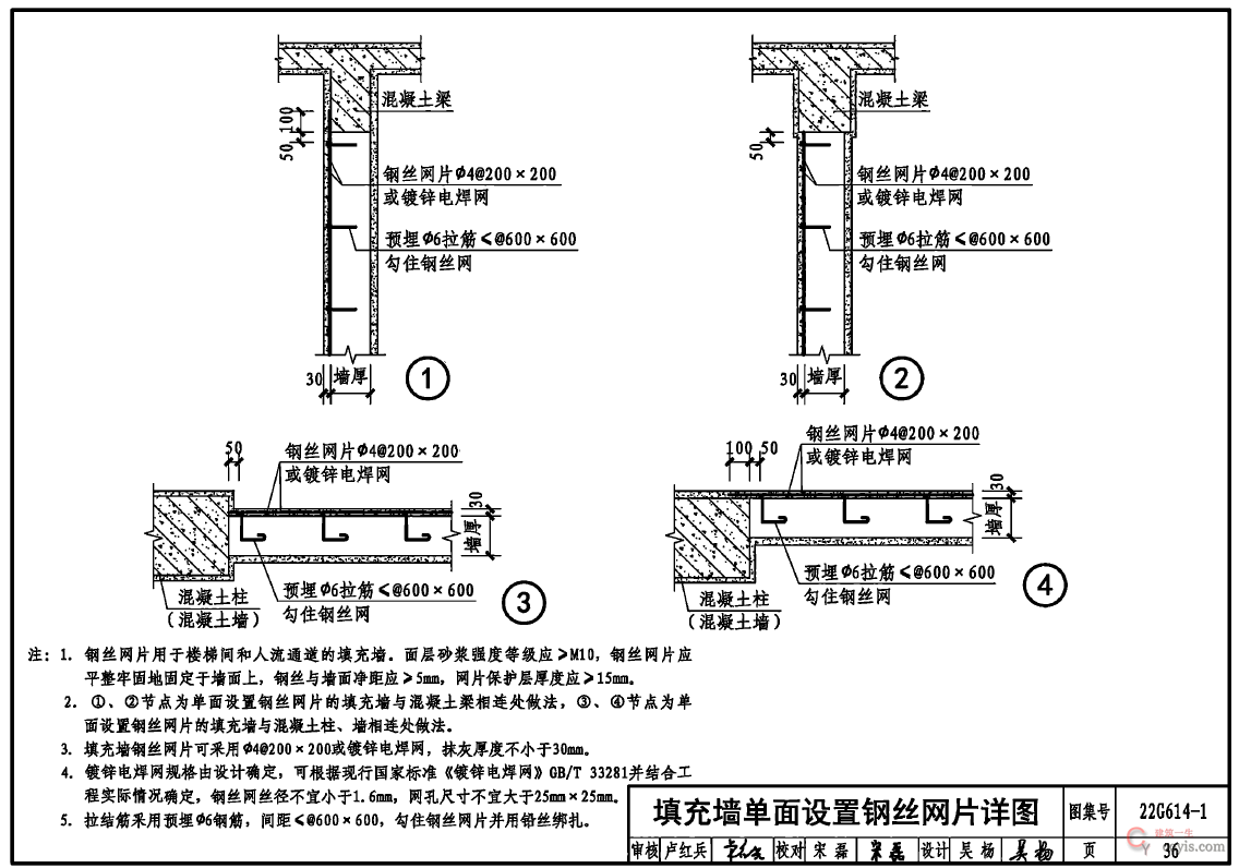 砌体填充墙单面设置钢丝网片详图