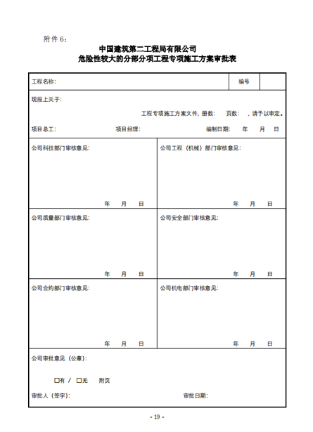 危险性较大的分部分项工程专项施工方案审批表