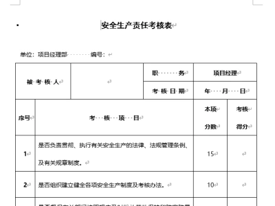 安全生产责任制考核记录表
