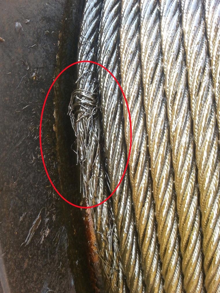 4.5.3 起升钢丝绳存在断丝、断股和压扁等缺陷