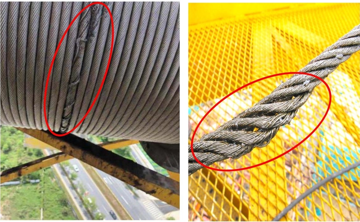 4.5.5 起升钢丝绳存在绳股挤出、松股缺陷