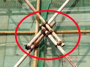 【隐患】剪刀撑斜杆搭接长度小于1m,端部扣件盖板的边缘至杆端距离小于100mm