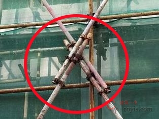 【隐患】剪刀撑斜杆搭接长度小于1m,端部扣件盖板的边缘至杆端距离小于100mm