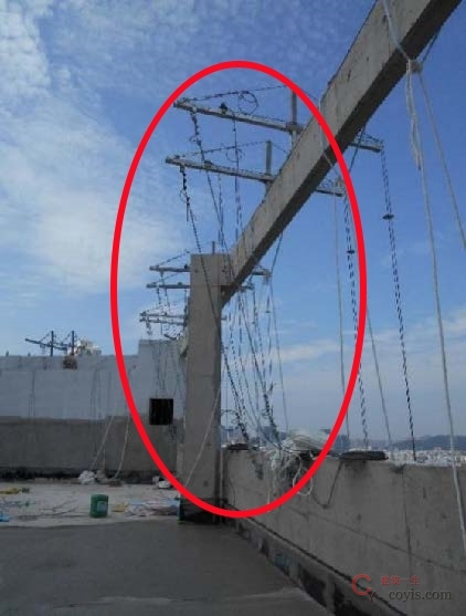 【隐患】后梁采用柔性拉结,钢丝绳端头使用U 型钢丝绳夹