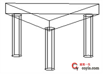 高度为楼板厚度的工具支座： 支座由5mm厚边长300mm的等边三角形钢板与三根14 mm的钢筋支腿焊接而成