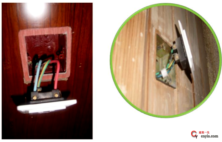 在木结构、软包装等易燃材料上安装的开关、插座，接线盒安装应与墙面平，以避免导线与易燃物品的接触。