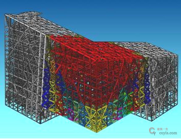 第三阶段:合龙后,F39层以上内外结构逐跨延伸安装→完成全部悬臂结构。